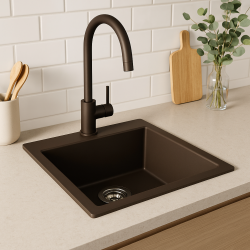 GraniteMy Universal granieten café spoelbak 40x40 cm opbouw, onderbouw en vlakinbouw met rvs plug 1208967212